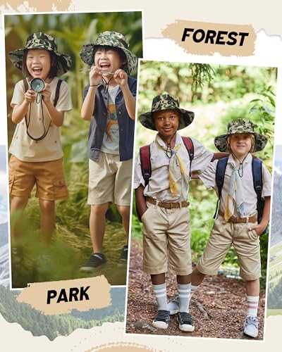 Kids Sun Hat 3 Pack - Camo Bucket & Boonie Hats with UV Sun Protection for Summer Outdoor Activities