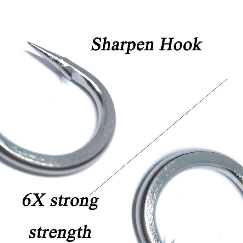 Feianoto 4 Pairs Fishing Double Barbed Jig Hook Kevlar Line 6X Extra Strong Strength Slow Fast Jigging Assist Saltwater Hooks Jigs Lure Circle Hook (4/0)