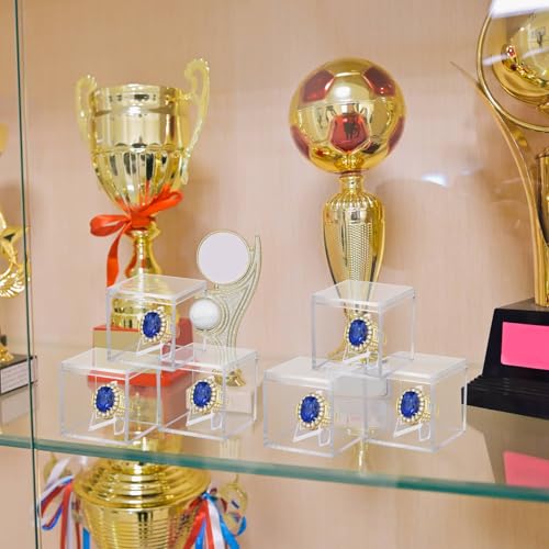 6 Pack Championship Ring Display Cases Clear Acrylic Shelf Stand for Sports Fans