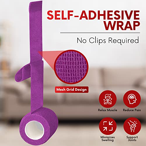 Healqu Self-Adherent Bandage Wrap - 4"x5yd, Box of 12 Rolls, Elastic Medical Tape for Sports & First Aid