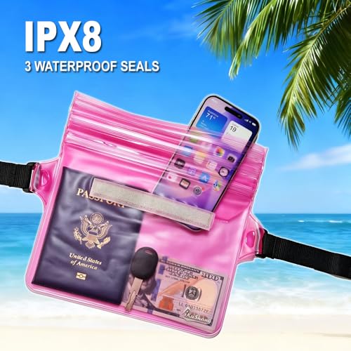 Waterproof Fanny Pack Dry Bag Phone Pouch for Beach Swimming Kayaking Black+Pink