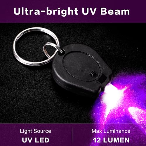 UV Light Keychain Flashlight - 395nm UV Black Light for Detection, 12 Pack