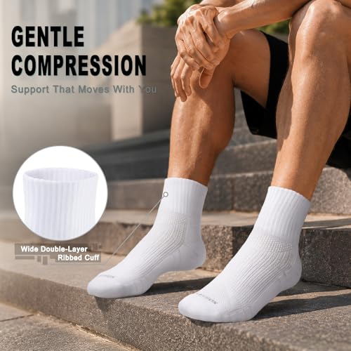 LEVSOX Compression Ankle Socks - White Medium 3 Pairs Bamboo Viscose Athletic Socks