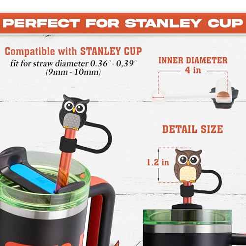 Owl Straw Topper, 10mm (0.4in) Cute Owl Straw Topper, Covers for Stanley Cup - Owl Accessories, Decor, Stuff, Things, Birthday Decoration, Gifts for Lovers, Women, Kids, Girls