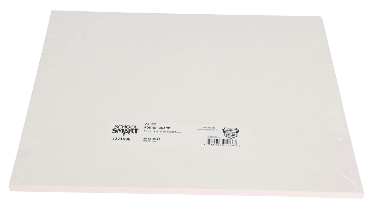 School Smart Poster Board, 11 x 14 Inches, White, 25 Count (Pack of 1) - 1371698
