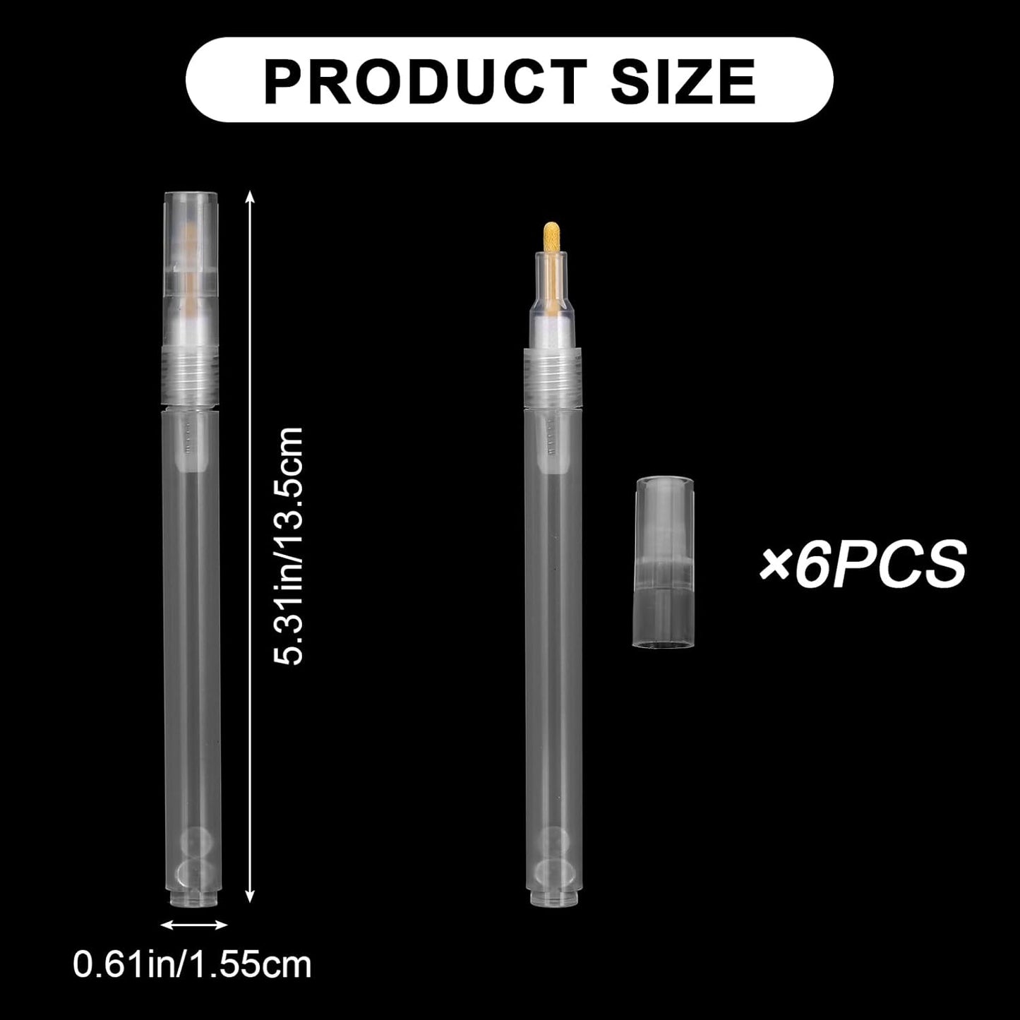 Acrylic Paint Markers,6 Pcs Empty Markers, Fillable Paint Touch Up Pen, Round Tilted Flat Head Refillable Paints Marker for Touch Up Graffiti Paper Drawing