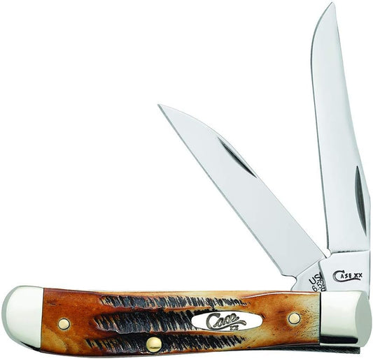 Case WR XX Pocket Knife Burnt 6.5 Bonestag Wharncliffe Mini Trapper Item #65305 - (6.5207W SS) - Length Closed: 3 1/2 Inches