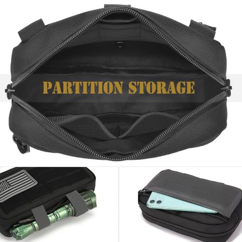 Black Tactical Molle Admin Pouch with US Flag Patch & Keychain - 2 Pack