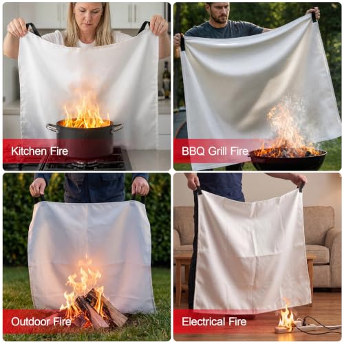 Emergency Fire Blanket 40x40 Inches - White, 8 Pack - Fire Safety Equipment