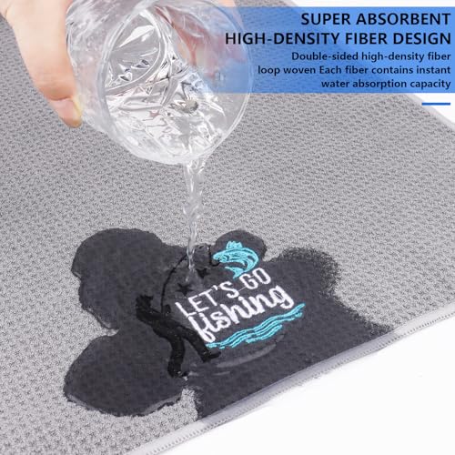 3 Pcs Fishing Towels with Clip Soft Embroidered Fishing Towel Effective Cleaning of Fishing Gears Dirty Hands Boat Towels 16 x 16¡± Absorbent Fishing Hand Towel for Men Women Camping Hiking Fly Fishing
