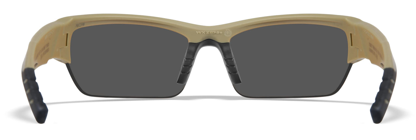 Wiley X WX Valor Tactical Sunglasses Safety Glasses for Men Shatterproof UV Eye Protection for Combat, Shooting and Fishing Matte Tan Frames, Grey, Clear, and Light Rust Lenses, Ballistic Rated