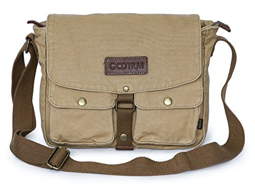 GOOTIUM Canvas Messenger Bag - Vintage Crossbody Shoulder Bag Military Satchel Khaki