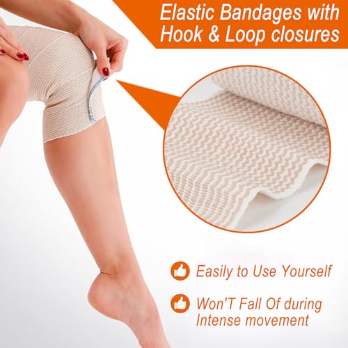 Premium Elastic Bandage Wrap 6 inch 10 Pack Reusable Versatile Self-Closing Compression Bandage Wraps for Ankles, Wrists Knee, Tummy and Body Cotton Lymphedema Wraps for Legs Latex-Free