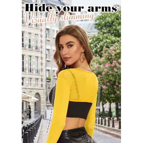 Zando Mesh Crop Tops for Women - Sexy Rave Outfits for Women Beloro Shurg See Through Top Sheer Long Sleeve Arm Cover Up