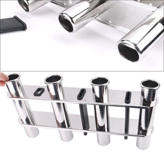 4 Tube Fishing Rod Holder, Marine Stainless Steel 4 Link Rod Holder, Rod Pod with Toolbar for Marine Yacht, Boat, Camper, Truck, RV