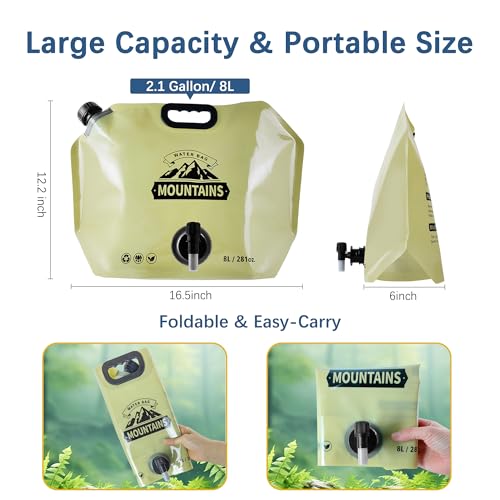 Camping Water Jug 2.1 Gallon Collapsible Water Container Portable Water Bag for Travel Outdoor Hiking BPA Free Lightweight (Beige (2.1Gal), 1)