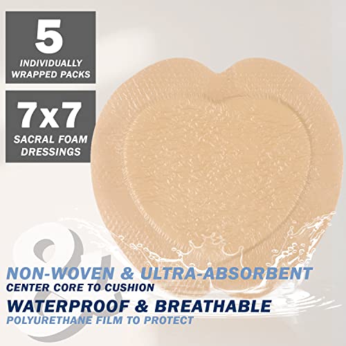 Everlit Sacrum Silicone Foam Dressing 7x7 Inches 5 Pack Waterproof Wound Care