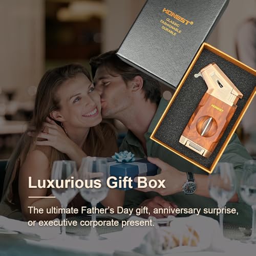 Torch Lighter Built-in V Cutter,Refillable Butane Torch Lighter,Men's Gift,All-in-one Windproof Adjustable Jet Flame for Candle,Camping(Butane Gas Not Include)
