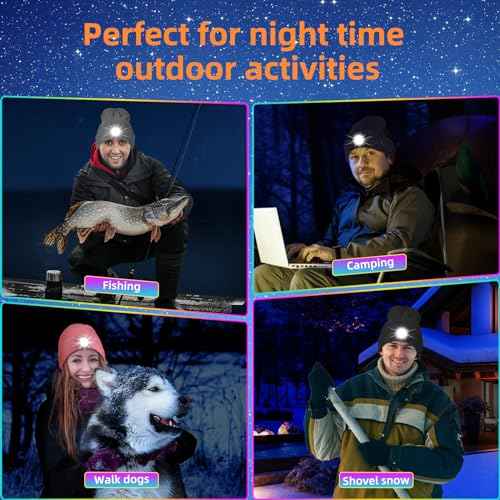Unisex LED Beanie with Light,3 Adjustable Brightness Levels,Rechargeable Winter Hat for Outdoor Activities