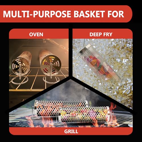 Heavy Duty Stainless Steel BBQ Baskets Set for Outdoor Grilling, 360° Rotation