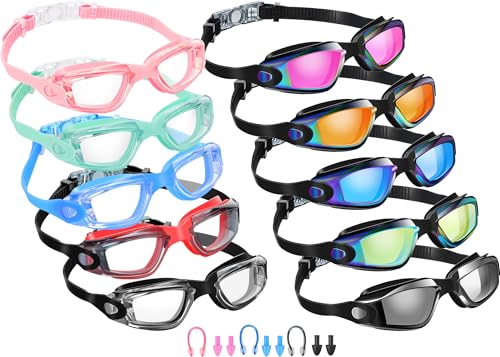 Konohan 10 Pack Kids and Adult Pool Swim Goggles - Assorted Colors