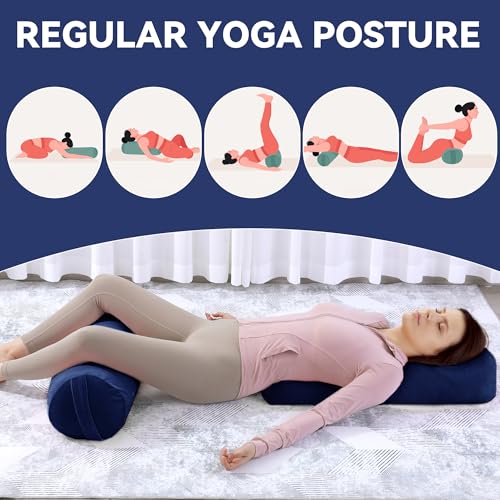 Royalay Yoga Bolster Pillow Set with Carry Handles - Dark Blue, Rectangular & Cylinder for Restorative Yoga and Meditation