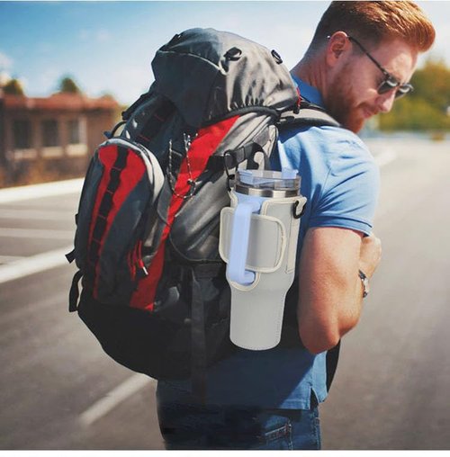 Water Bottle Bag with Phone Pocket for Stanley Tumbler 40Oz, Water Bottle Holder Carrier Pouch with Adjustable Shoulder Strap for Walking Biking Travelling Camping Gym (Cow Pattern)