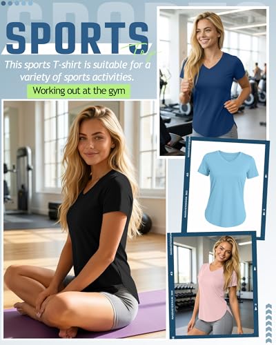 Women’s Quick Dry Workout Shirts 5 Pack - Breathable Athletic Tops