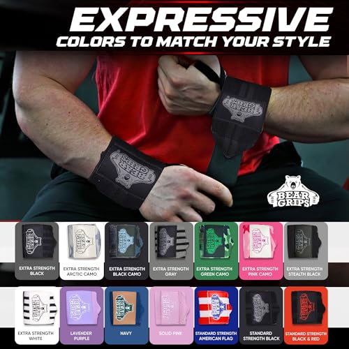 Bear Grips Wrist Wraps for Weightlifting - 12" Standard Strength Black