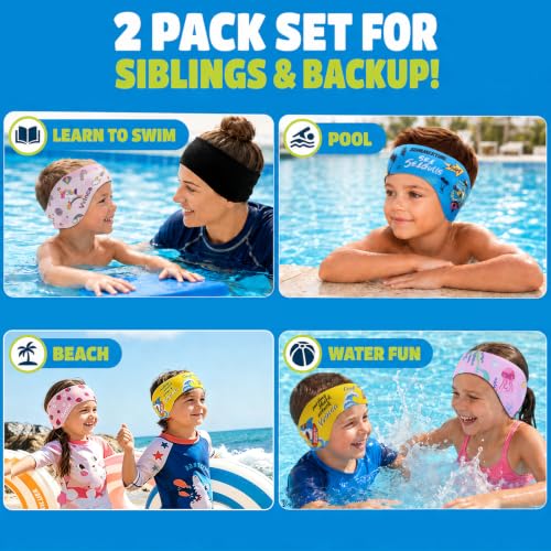 Kids Swim Headband with Earplugs and Nose Clip Set - Shark & Dinosaur Variation 05