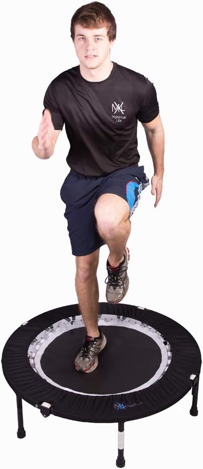 MXL Maximus PRO Folding Rebounder – Premium 40” Indoor Mini Trampoline with Bar for Adults and Kids, Fitness & Weight Loss, Folding Frame, Stability Bar, DVD & Online Workouts, 310lb
