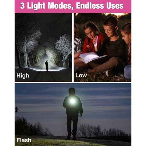 EverBrite Mini Flashlight, LED Flash Light with 3 Modes, 3 AAA Batteries Included, Water-Resistant Small Flashlight for Emergencies and Camping, Pink, 1 Pack