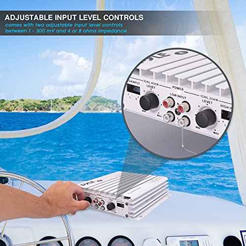 Pyle Hydra Marine Amplifier - Upgraded Elite Series 400 Watt 4 Channel Audio Amplifier | Waterproof Dual MOSFET Power Supply | GAIN Level Controls, RCA Stereo Input & LED Indicator