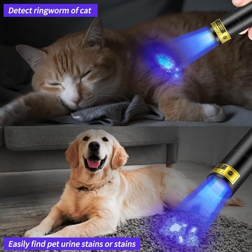 UV Flashlight Rechargeable 365nm & 395nm Black Light for Pet Urine Detection, USB Portable Blacklight Mini Powerful Woods Lamp LED ultra violet Flashlights uv for Resin Curing, Leak Detection, Travel
