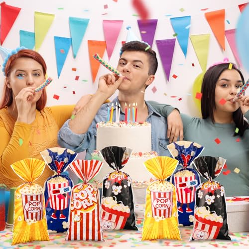 Popcorn Gift Bags 100 Pack with Red & White Stripes and Twist Ties