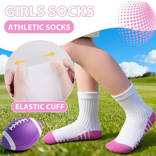 Girls Crew Socks 12 Pairs Kids Athletic Socks for Ages 1-14 - White, 5-7 Years Variation