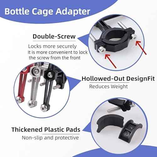Adjustable Bike Water Bottle Cage Adapter,Anodized Aluminum Alloy Mount for Handlebars Seatposts,Universal Adapter for MTB/Road/E-Bike/Kids Bike, Includes Hex Wrench Anti-Slip Spacers (1, Black)