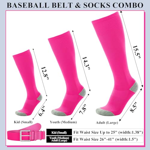 Pink Baseball Socks and Adjustable Softball Belt Set for Youth Boys