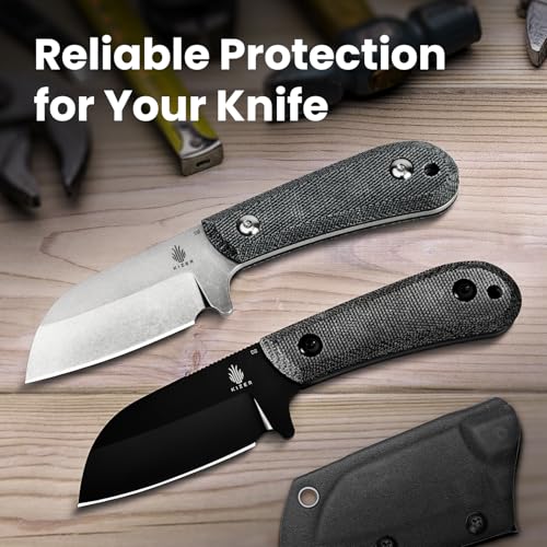 Kizer Deckhand Fixed Blade Hunting Knife with Sheath - Black Blade, Micarta & G10 Handle