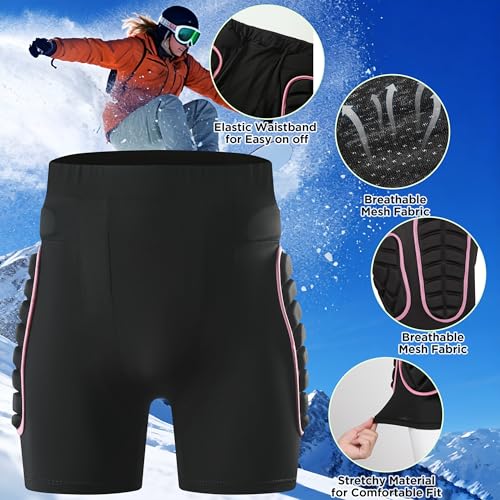 Snowboarding Padded Shorts Impact Protection for Women Men - Pink XL
