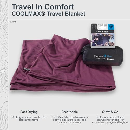 Cocoon CoolMax Travel Blanket Raspberry Lightweight Moisture-Wicking Throw