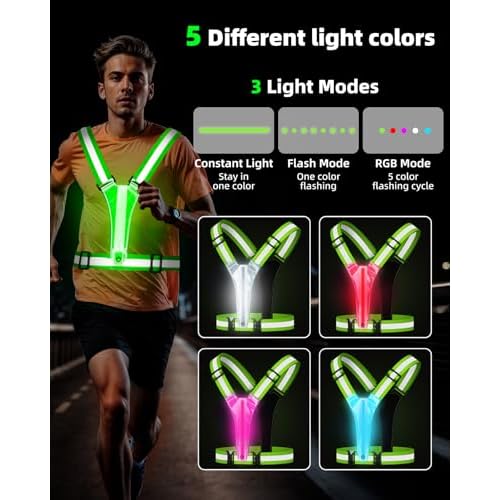 LED Reflective Vest Safety Gear, High Visibility Reflective Running Gear for Dog Walking Running Cycling, Adjustable for Men Women Kids - Reflective Armband and Dog Light with USB Rechargeable