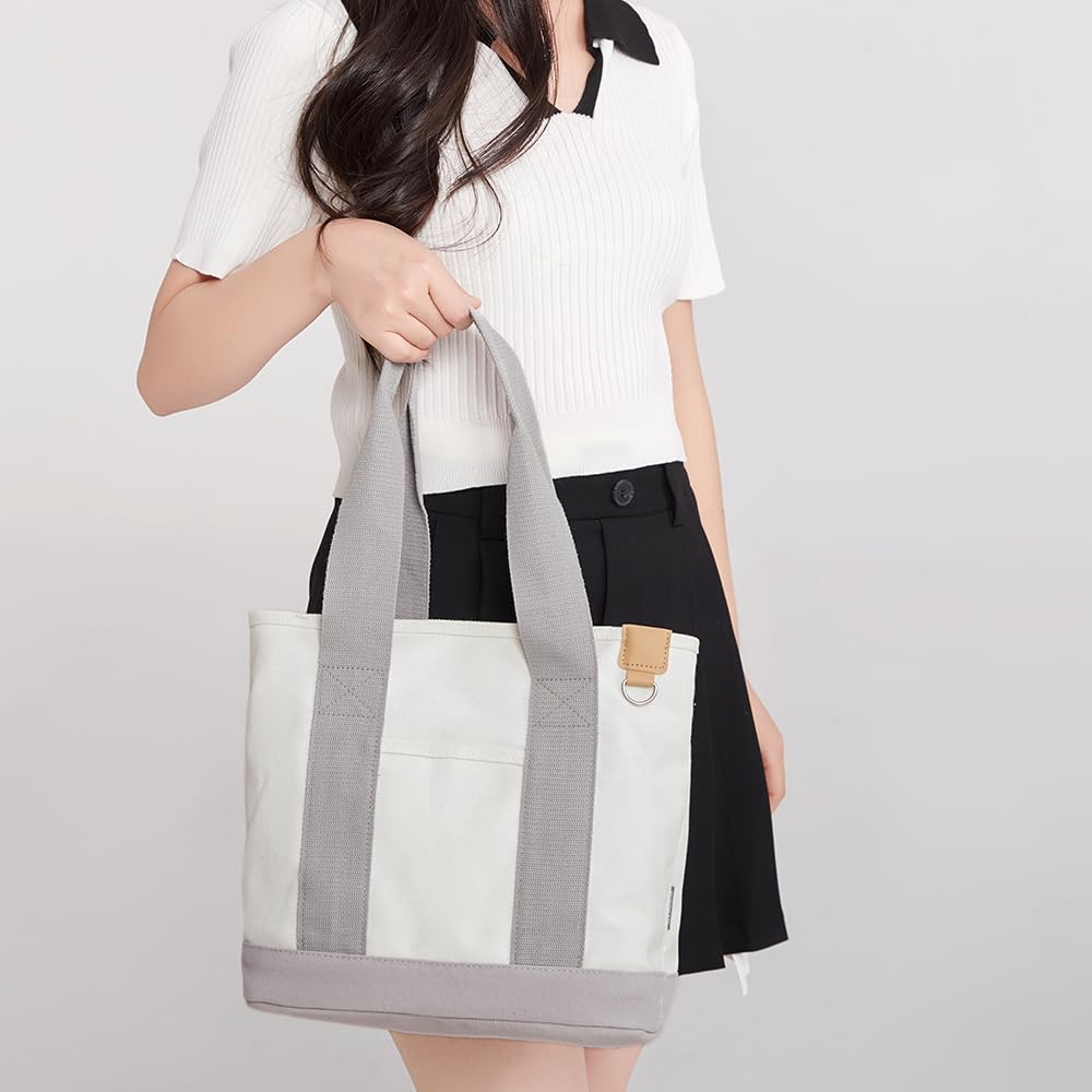 MIPOHAM Canvas Tote Bag for Women, Small Tote Bag with Zipper, 12.5 x 10.8 x 5.9 inches, Black