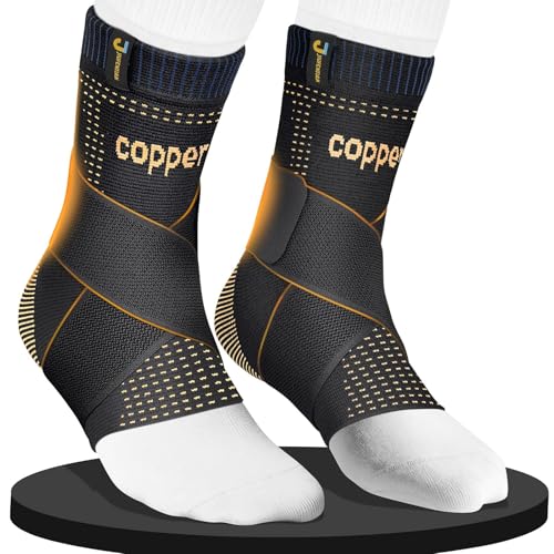 Large Copper Ankle Brace Support - Breathable Adjustable Compression Sleeve - Black 01