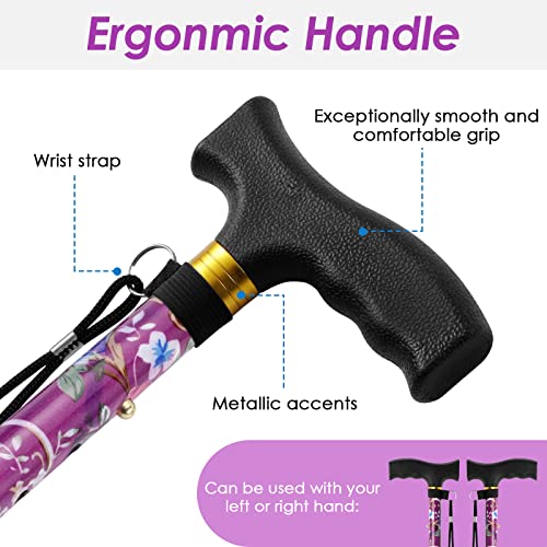 Adjustable Purple Walking Cane for Men & Women - Folding 5-Level Support