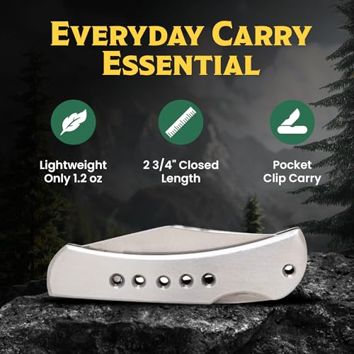 Stainless Steel Lockback Pocket Knife with Razor Sharp Blade and Handle Holes - Outdoor EDC Utility Tool