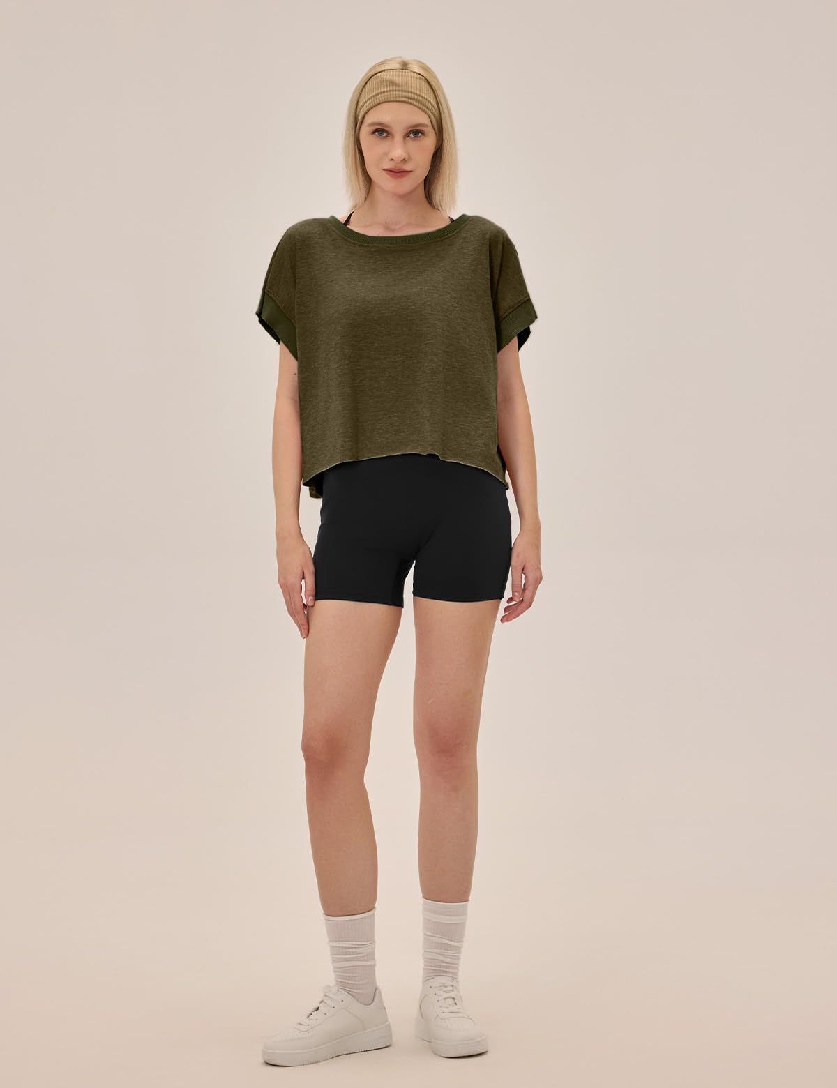UNIANKIYA Open Back Workout Tops for Women Loose Fit Athletic Crop Tee Short Sleeve Gym Running Yoga Shirt Army Green