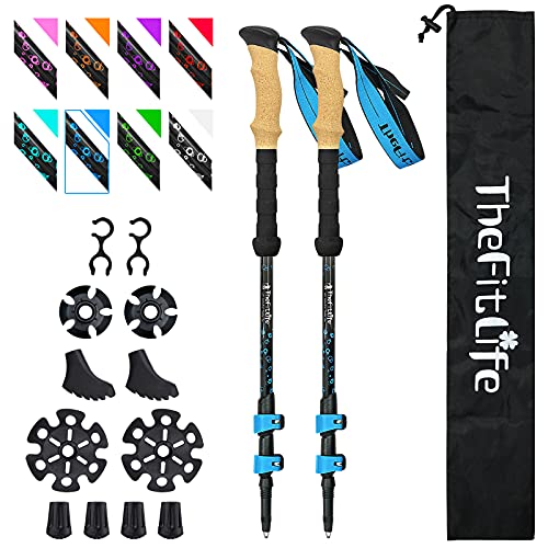 TheFitLife Carbon Fiber Trekking Poles Ultralight Walking Sticks - Blue