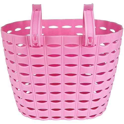 Girls Pink Bike Basket, Cute Bicycle Front Handlebar Basket, Adjustable Plastic Tricycle Basket for Kids, Baby Girls, Toddlers