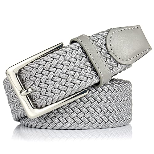 Elastic Braided Golf Belt for Men & Women 1 3/8 Inches Gray Medium Waist